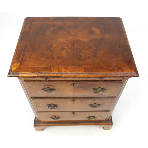 2001 - Antique walnut feather banded three drawer chest with brushing slide, 77cm H x 59cm W x 43cm D
