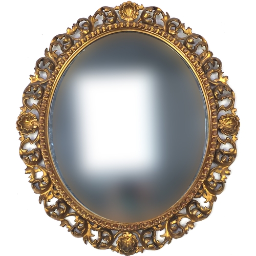 2025 - Oval Florentine gilt wood mirror, carved with acanthus leaves, 65.5cm x 57cm