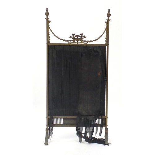 11 - Victorian brass fire screen with needlepoint panel, 102cm high