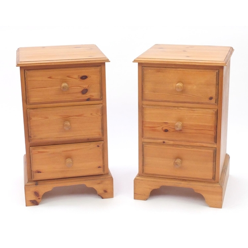 38 - Pair of pine three drawer bedside chests, 67cm H x 40cm W x 40cm D