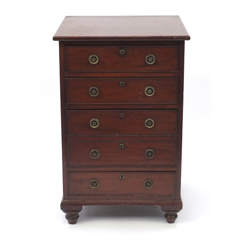 13 - Mahogany five drawer chest, 78cm H x 50cm W x 50cm D