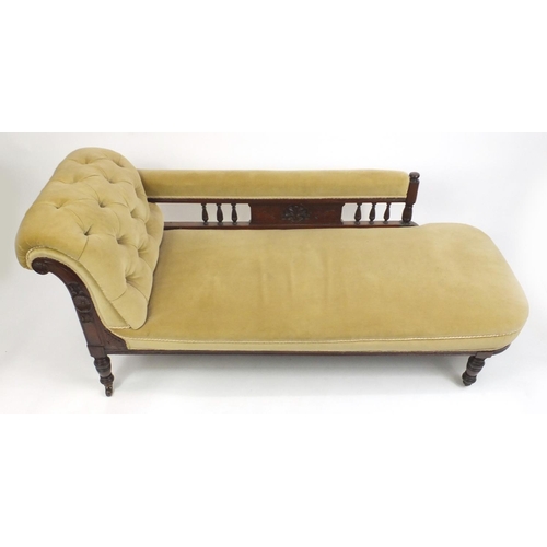 3 - Edwardian five piece carved walnut salon suite including a chaise lounge, the largest 77cm H x 170cm... 