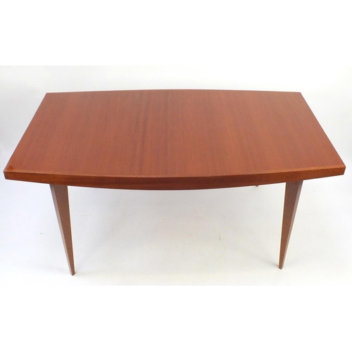 36 - Vintage polished table, raised on tapering legs, 75cm H x 160cm W x 91cm D