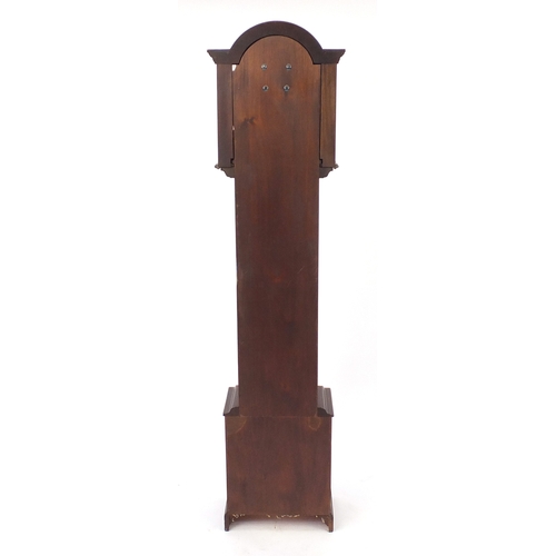 8 - Mahogany long case clock, with moon phase dial, 180cm high
