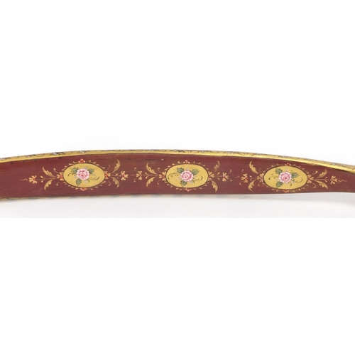 606 - Ottoman lacquered hunting bow of curved form, finely hand painted and gilded with flowers, 89cm in l... 