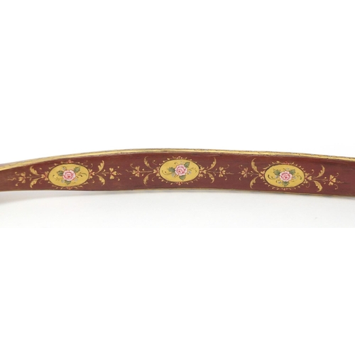 606 - Ottoman lacquered hunting bow of curved form, finely hand painted and gilded with flowers, 89cm in l... 