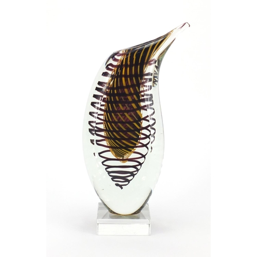 2173 - Stylish art glass vase, with swirling design, 31cm high