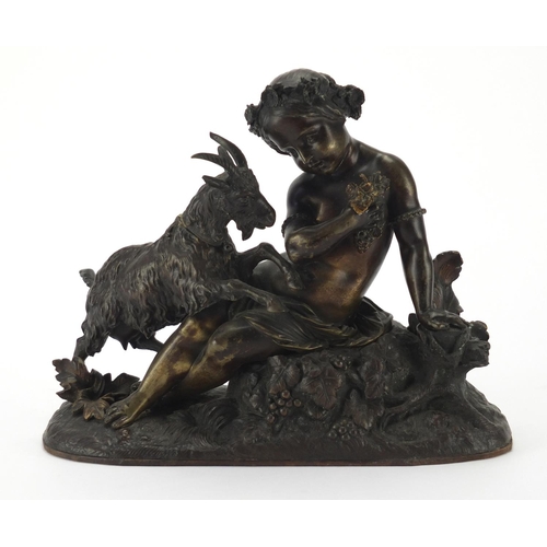 2176 - Classical bronze study of a young girl witha goat, 28.5cm wide