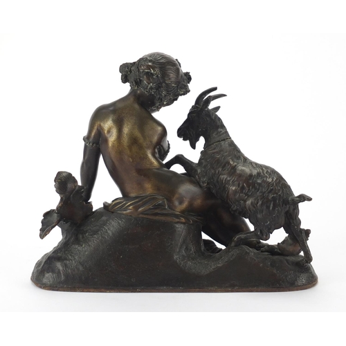 2176 - Classical bronze study of a young girl witha goat, 28.5cm wide