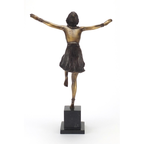 2234 - After Chiparus bronze study of a semi nude Art Deco female on stepped square marble base, 49cm high