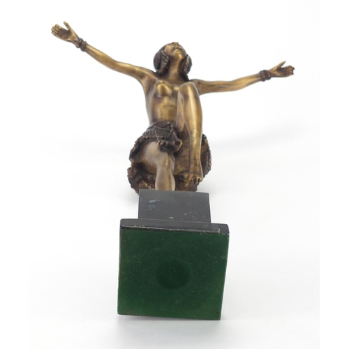 2234 - After Chiparus bronze study of a semi nude Art Deco female on stepped square marble base, 49cm high