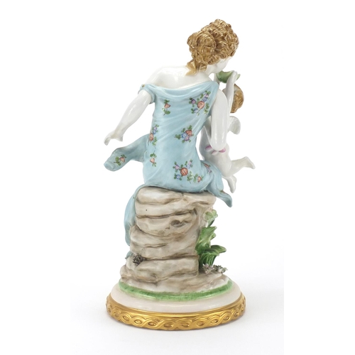 2172 - Classical hand painted porcelain group of a mother and cupid, 35.5cm high