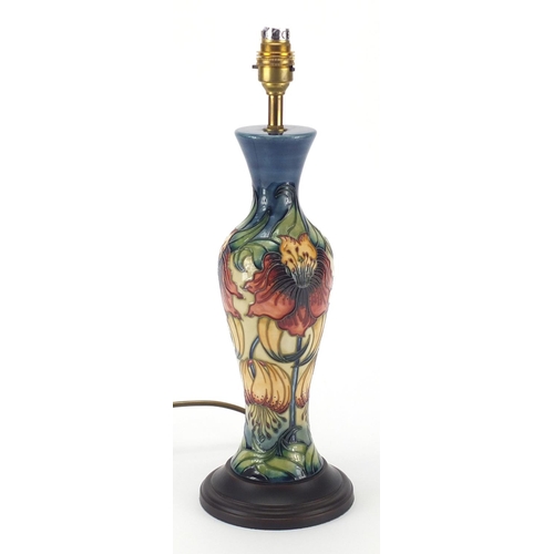 2167 - Modern Moorcroft baluster table lamp, hand painted and tube lined with stylised flowers, overall 42.... 