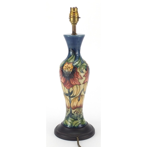 2167 - Modern Moorcroft baluster table lamp, hand painted and tube lined with stylised flowers, overall 42.... 