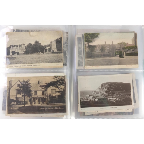 190 - Comical, sweetheart, topographical and social history postcards arranged in two albums, some photogr... 