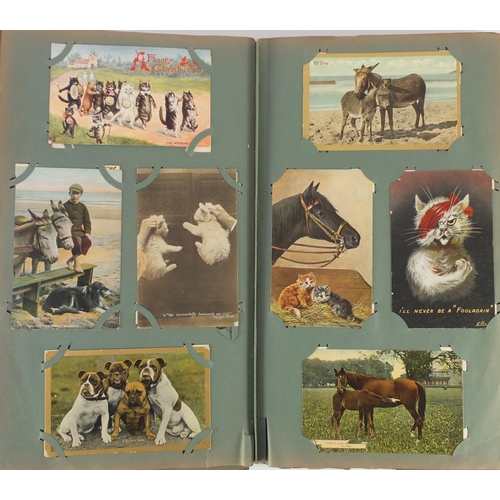 190 - Comical, sweetheart, topographical and social history postcards arranged in two albums, some photogr... 