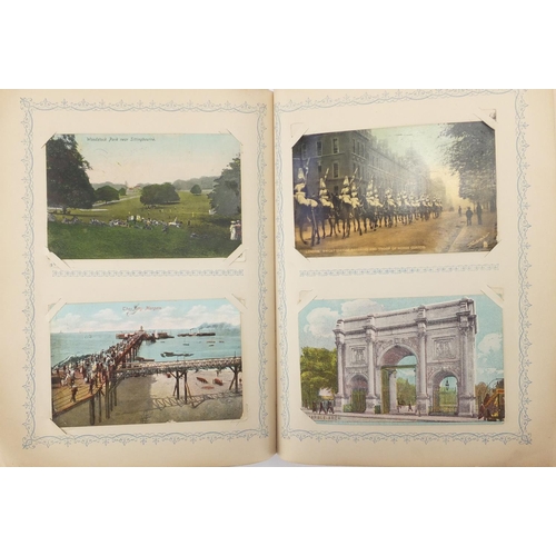 191 - Mostly Military and social history postcards, arranged in an album including Kent Ashford Camp and s... 