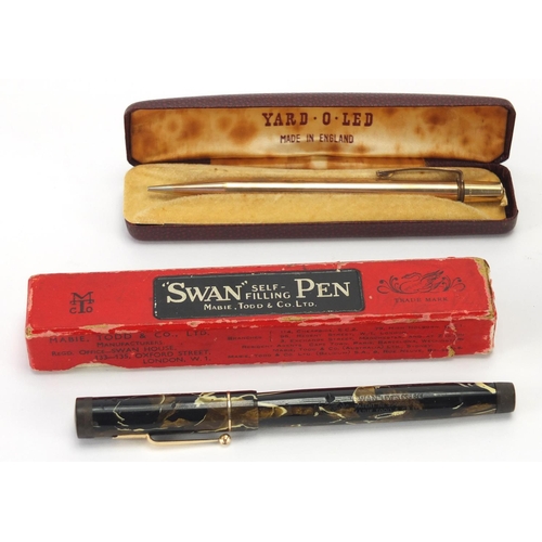36 - Antique and later objects including a marbleised Swan leverless fountain pen with 14ct gold nib, two... 