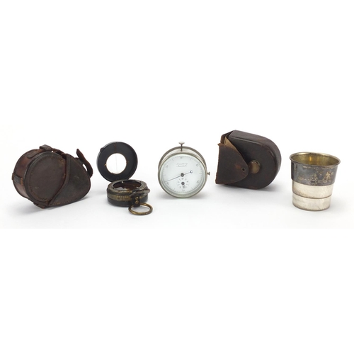 117 - British Military World War I pocket compass by Barker & Son, Armstrong of Manchester stopwatch and a... 