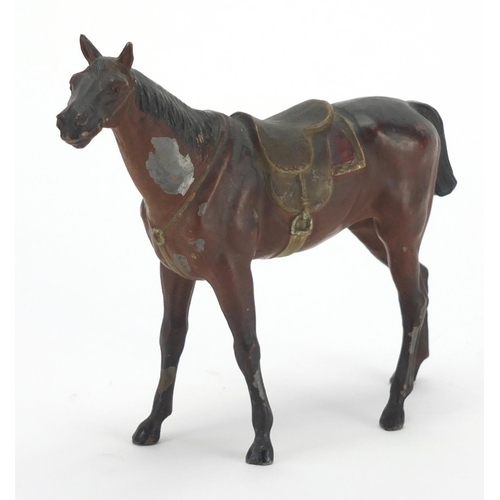 66 - Large hand painted lead race horse, 18cm in length