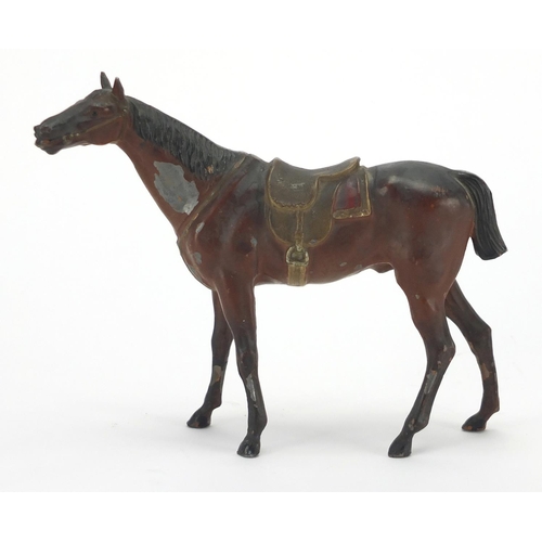 66 - Large hand painted lead race horse, 18cm in length