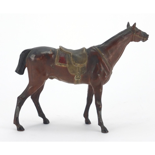 66 - Large hand painted lead race horse, 18cm in length