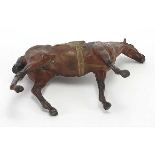 66 - Large hand painted lead race horse, 18cm in length