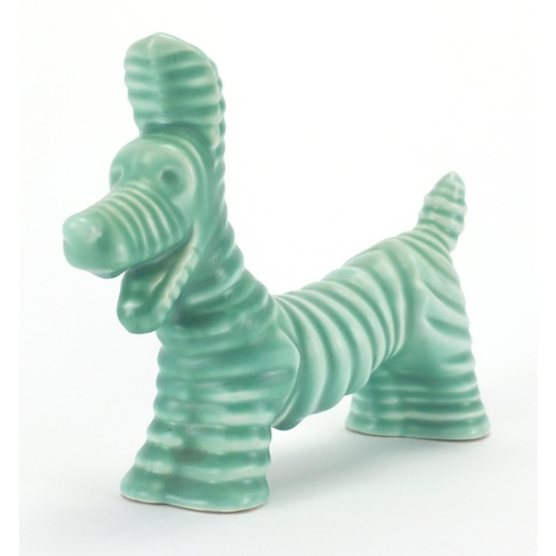 805 - Unmarked Carlton Ware green glazed ribbed dog, 20cm in length