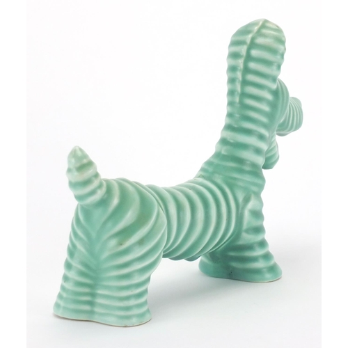 805 - Unmarked Carlton Ware green glazed ribbed dog, 20cm in length
