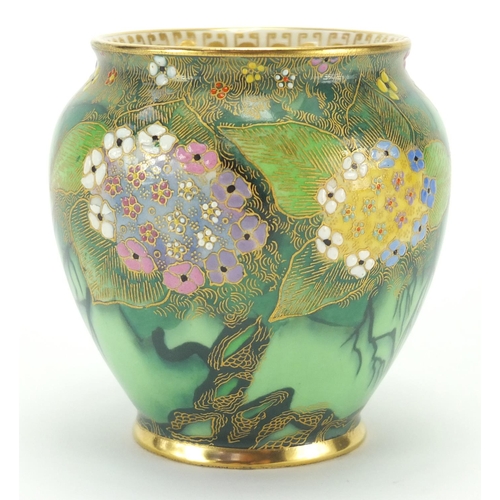 803 - Carlton Ware vase hand painted and gilded in the Hydrangea pattern, factory marks and numbered 3966 ... 