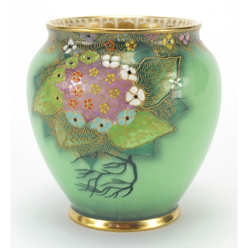 803 - Carlton Ware vase hand painted and gilded in the Hydrangea pattern, factory marks and numbered 3966 ... 