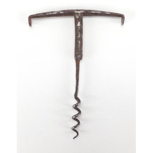 19 - 18th century English double folding steel corkscrew, 10.5cm in length (when opened)