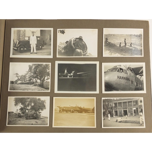 187 - Predominately 1930's Military interest black and white aviation photographs, arranged in an album in... 