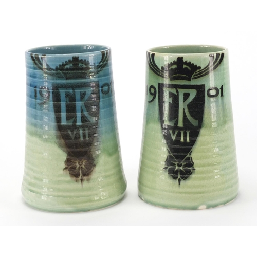 808 - Two Minton's Edward VII commemorative tankards, factory marks to the bases, the largest 14.5cm high