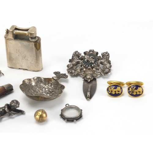 39 - Antique and later objects including three Dunhill lighters, unmarked gold globular locket pendant, G... 