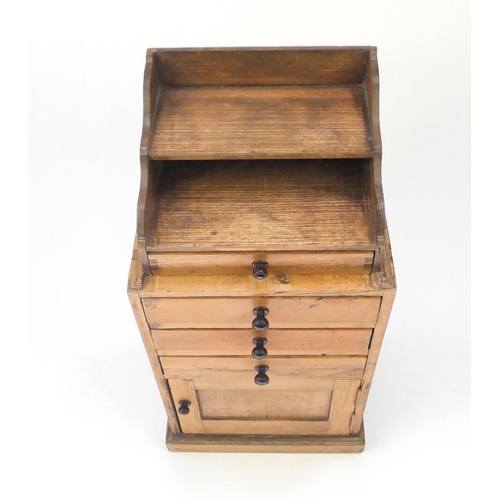 21 - Antique pine stationery cupboard fitted with four drawers and a cupboard door, 92cm H x 46cm W x 35c... 