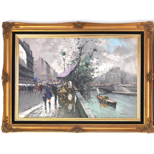 28 - Pair of Parisian scenes, oil on canvas, gilt framed, 68cm x 48cm