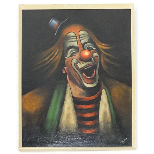 30 - D Herbert - Portrait of a clown, oil on board, framed, 58cm x 47cm