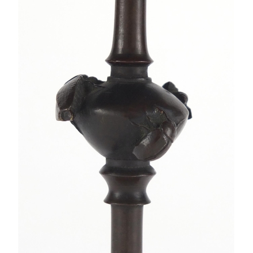 54 - 19th century continental bronze miniature tazza, cast with three insects, 14.5cm high