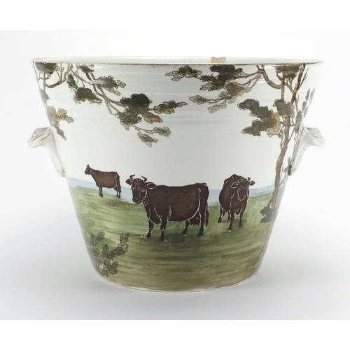 734 - Victorian Pure Milk pail by The Dairy Supply Co with twin handles, printed with cows grazing, 27cm h... 
