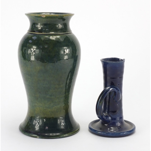 2342 - Ewenny Art pottery vase and ewer, incised marks to the bases, the largest 23.5cm high