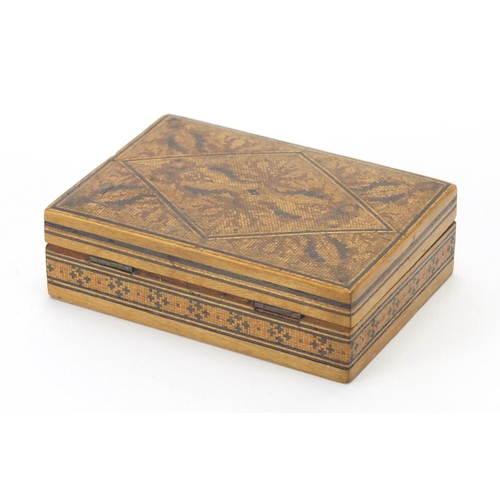 2527 - Rectangular Tunbridge Ware box, the hinged id with micro mosaic floral inlay, 2.7cm x H x 8.5cm W x ... 