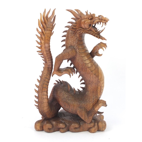 2030A - Large carved wood Chinese dragon, 80cm high