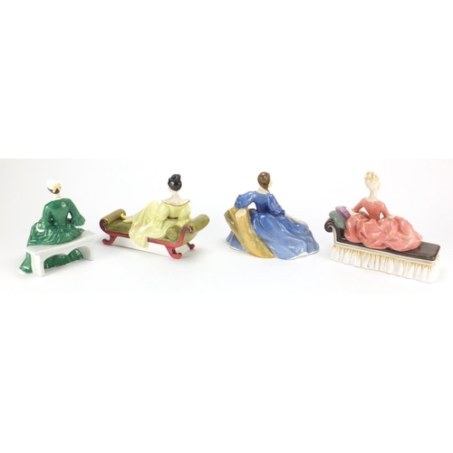 2455 - Four Royal Doulton figurines, At Ease HN2473, Elyse HN2429, Reverie HN2306 and A Lady from Williamsb... 