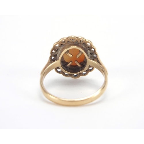 2661 - 9ct gold cameo maiden head ring, size P, approximate weight 4.0g