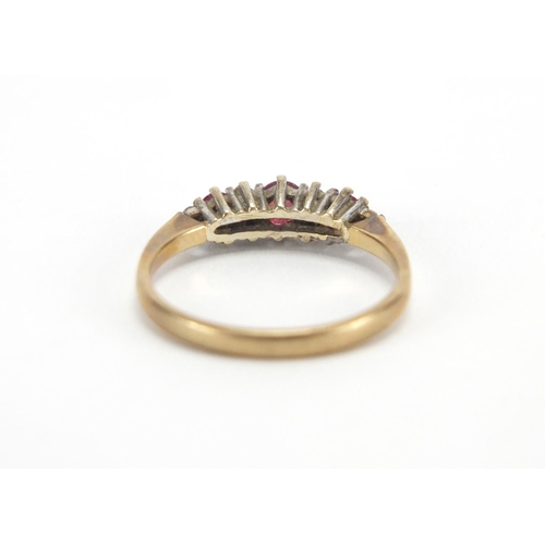 2628 - 9ct gold pink stone and diamond ring, size O, approximate weight 2.0g