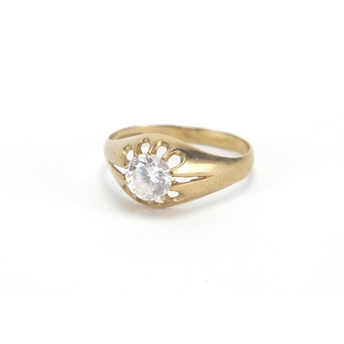 2801 - 9ct gold cubic zirconia solitaire ring, size S, approximate weight 2.0g