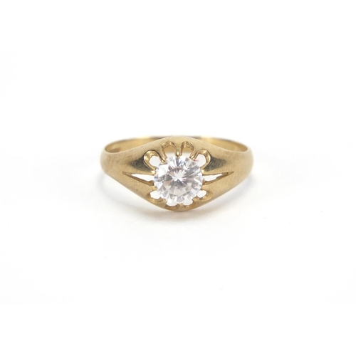 2801 - 9ct gold cubic zirconia solitaire ring, size S, approximate weight 2.0g