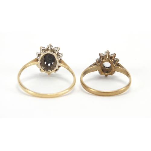 2742 - Two 9ct gold rings set with assorted stones, sizes J and Q, approximate weight 3.5g