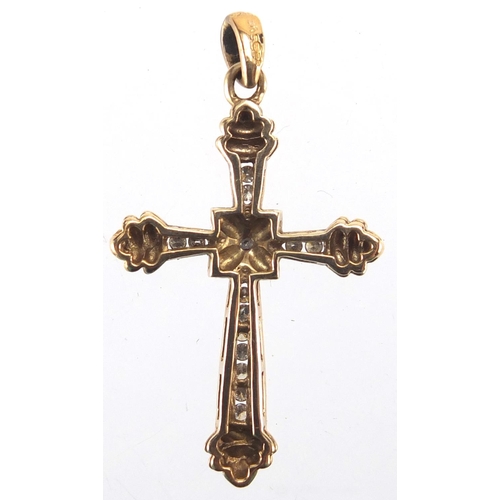 2608 - 9ct gold diamond cross pendant, 4cm in length, approximate weight 3.8g